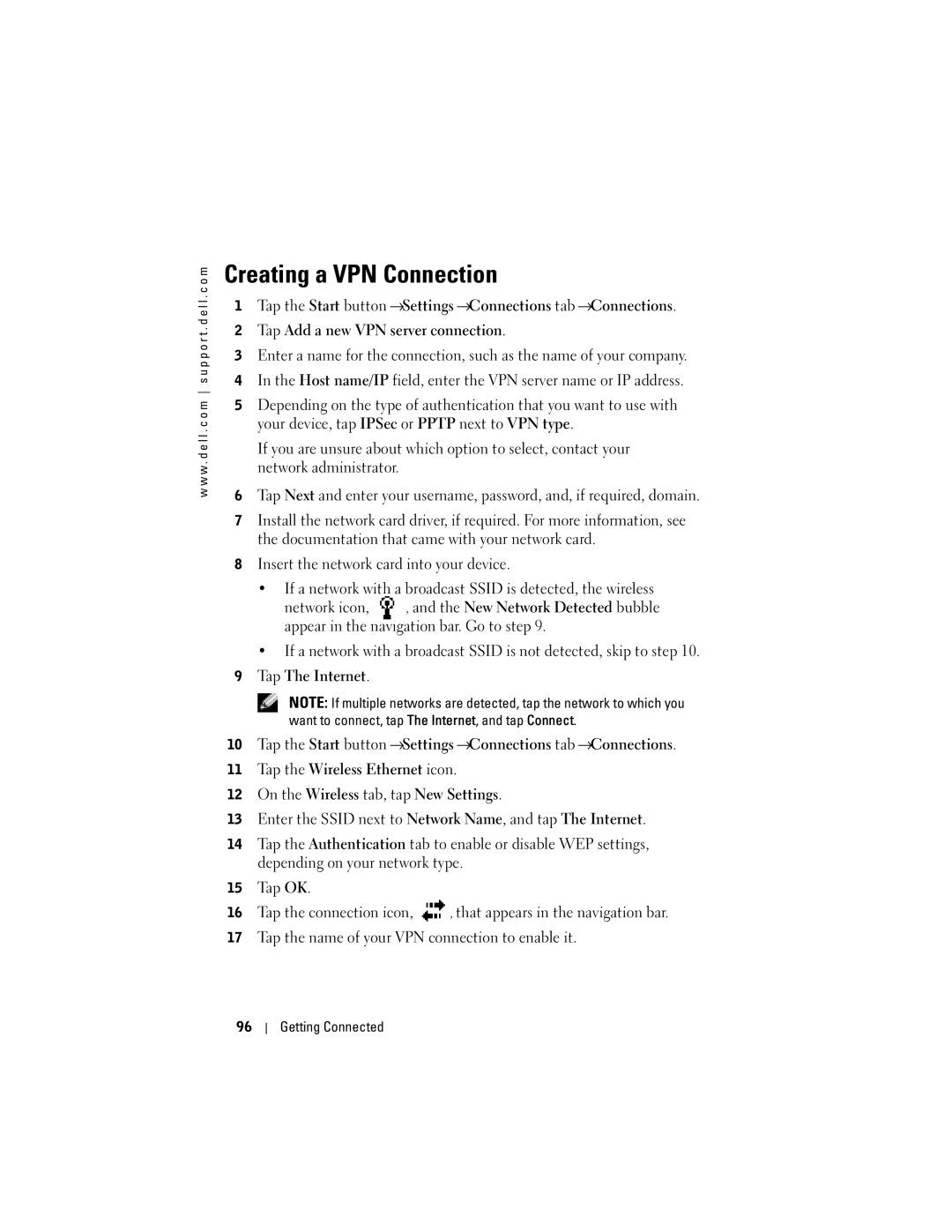 Dell X50, HC03UL, HD04U owner manual Creating a VPN Connection 