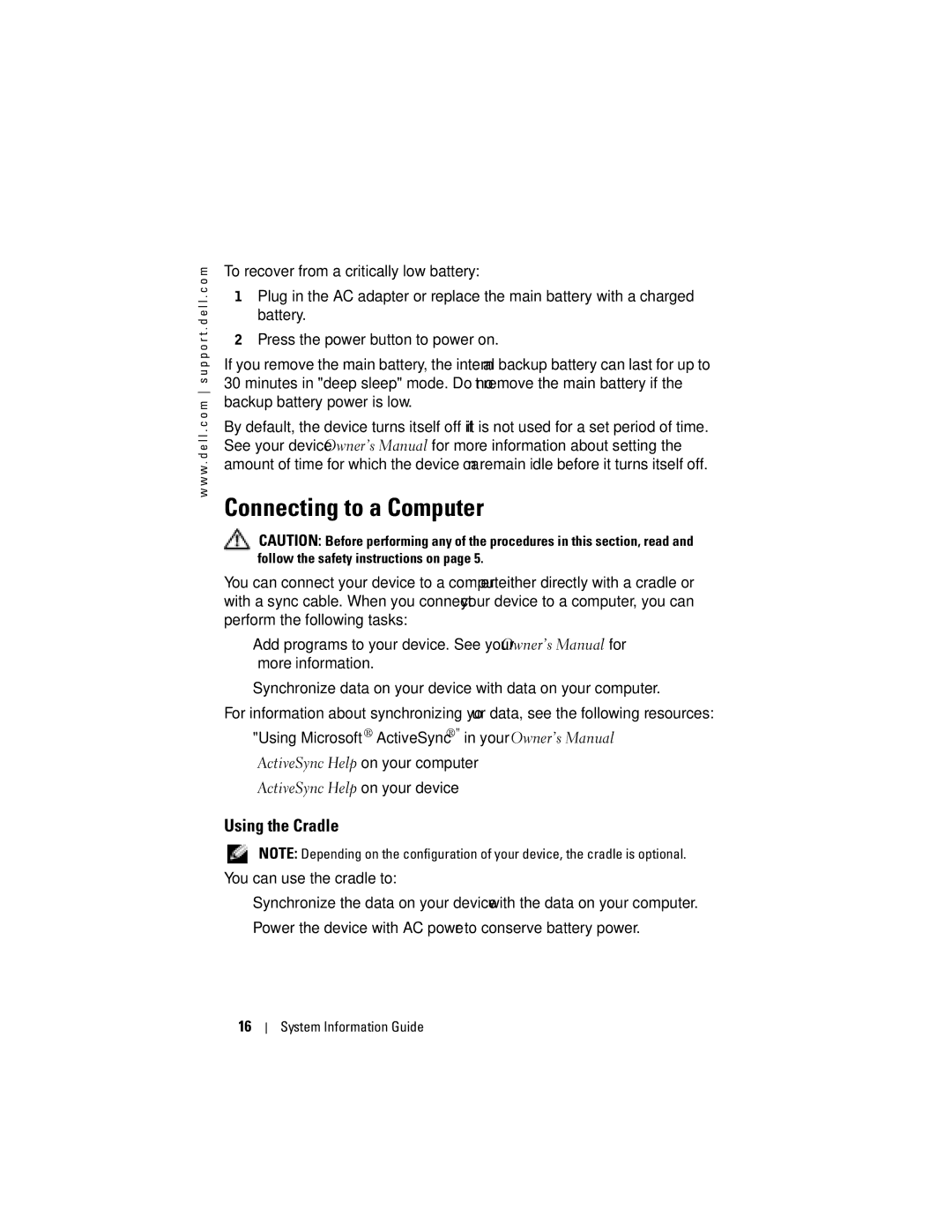 Dell X50 manual Connecting to a Computer, Using the Cradle 