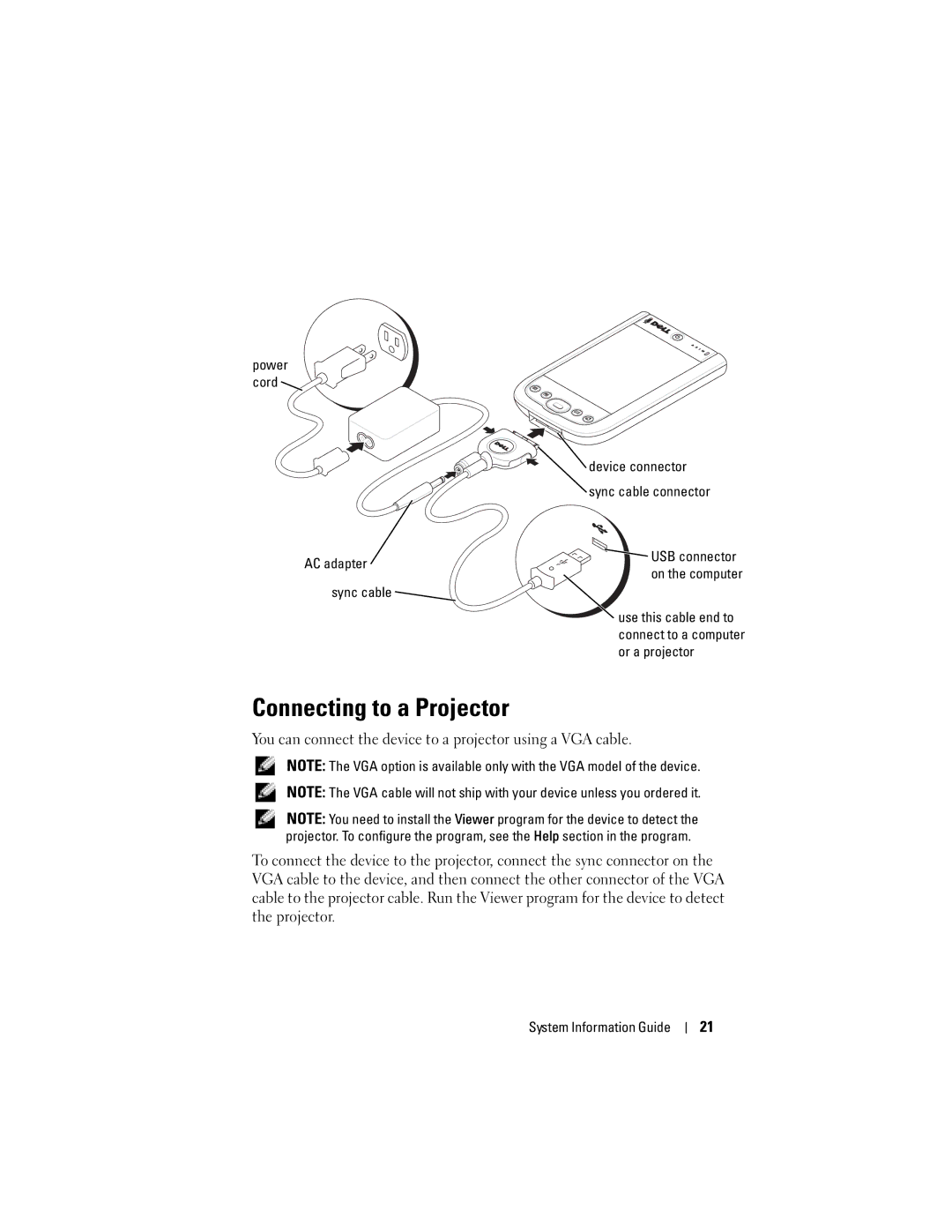 Dell X50 manual Connecting to a Projector 