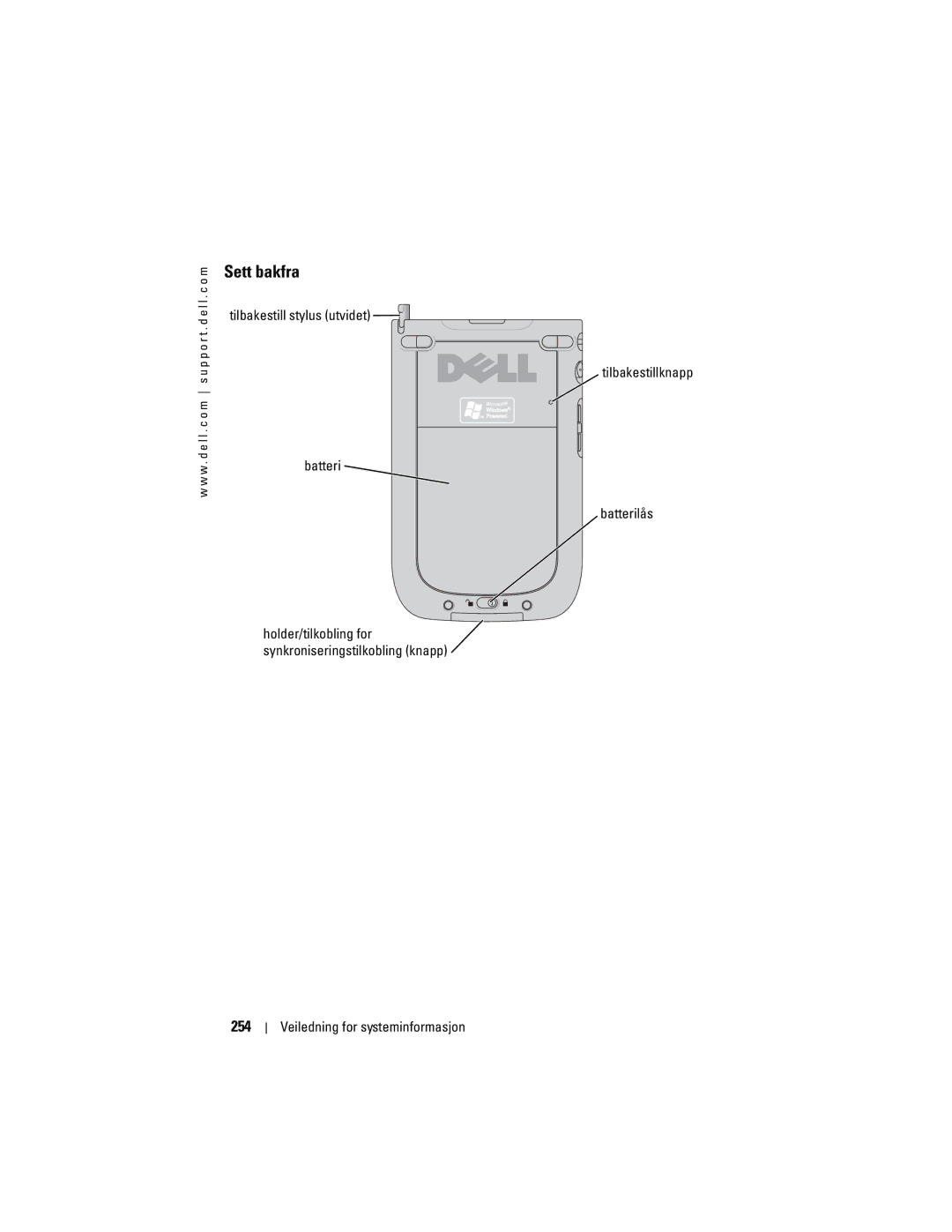 Dell X50 manual Sett bakfra, 254 