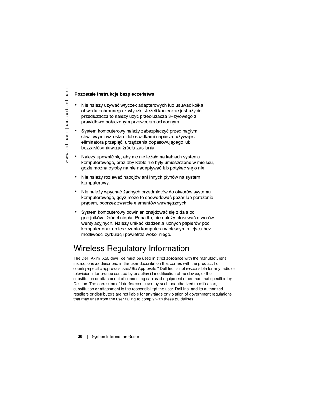 Dell X50 manual Wireless Regulatory Information 