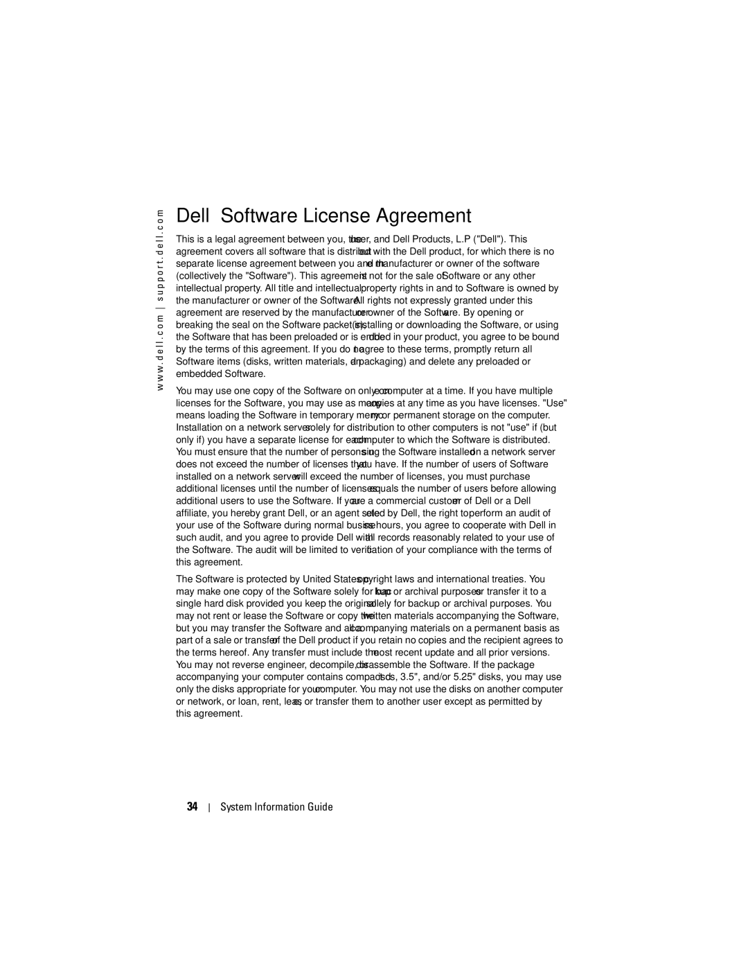 Dell X50 manual Dell Software License Agreement 