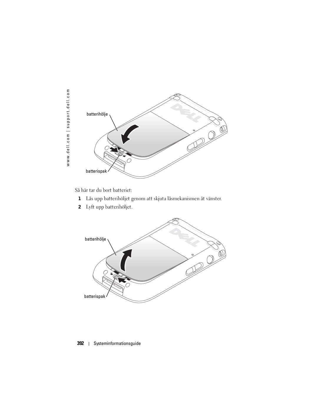 Dell X50 manual 392, Batterihölje Batterispak 