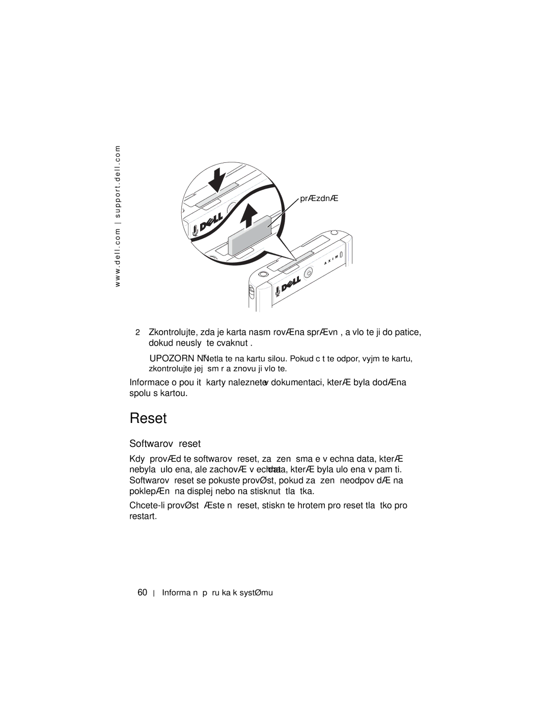 Dell X50 manual Reset, Softwarový reset 