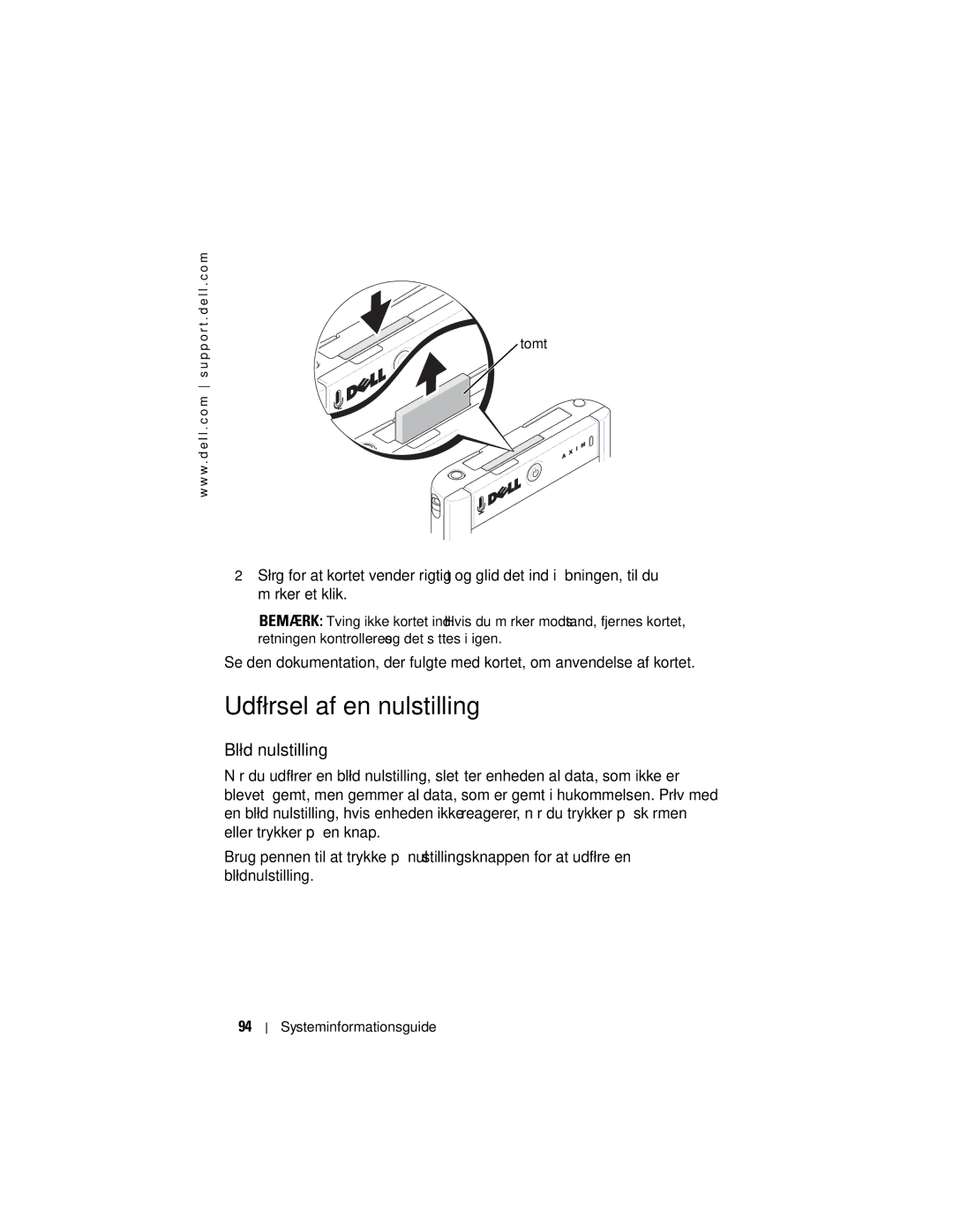 Dell X50 manual Udførsel af en nulstilling, Blød nulstilling 