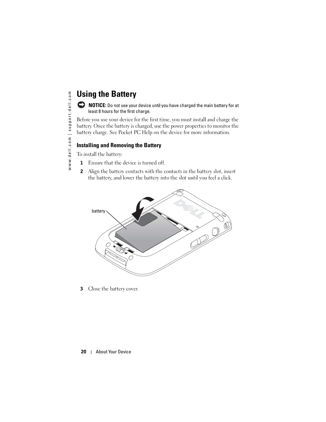 Dell X50 owner manual Using the Battery, Installing and Removing the Battery 