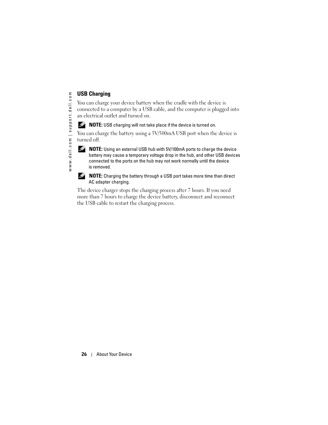 Dell X50 owner manual USB Charging, Is removed 