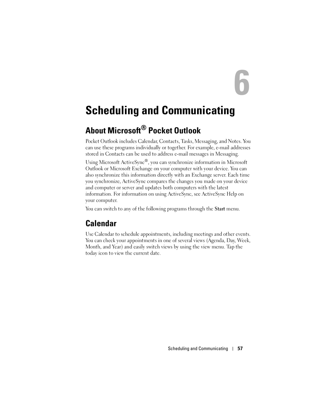 Dell X50 owner manual About Microsoft Pocket Outlook, Calendar 