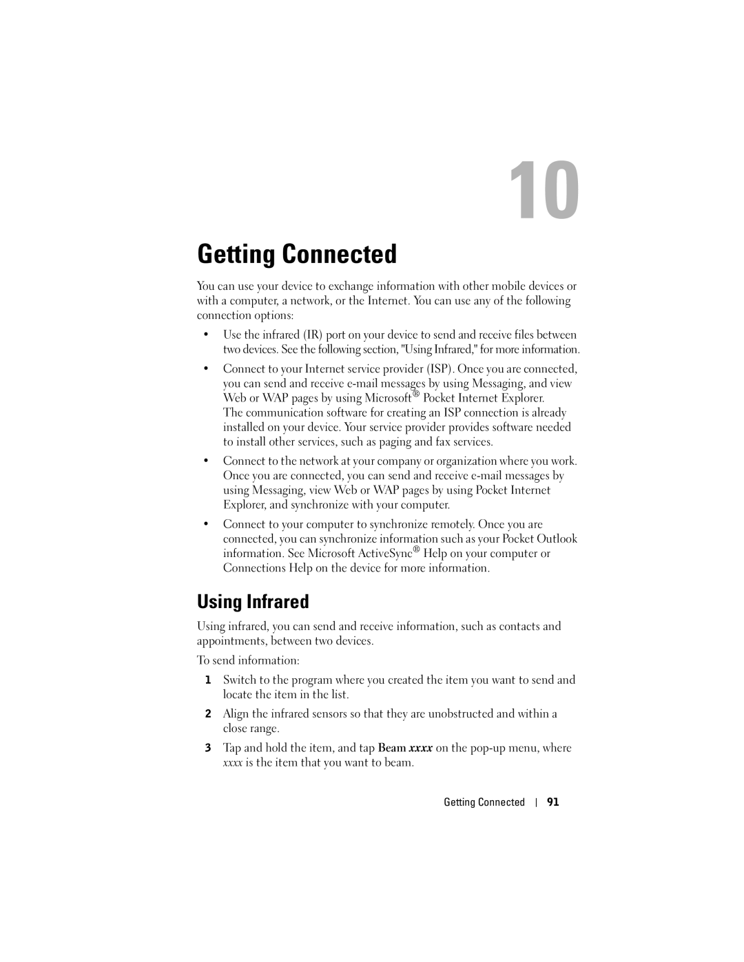 Dell X50 owner manual Using Infrared, Getting Connected 