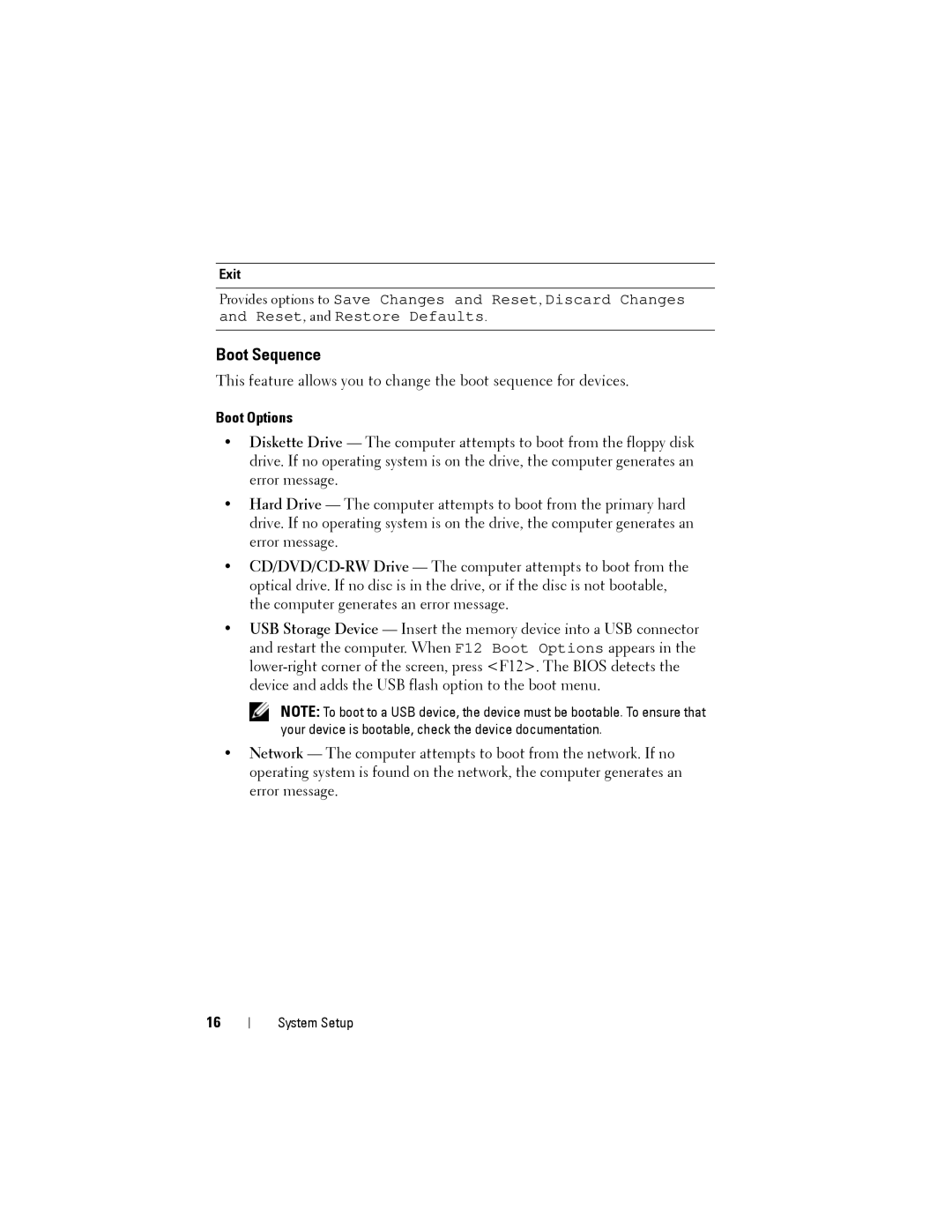 Dell X51, D05S owner manual Boot Sequence, Exit 