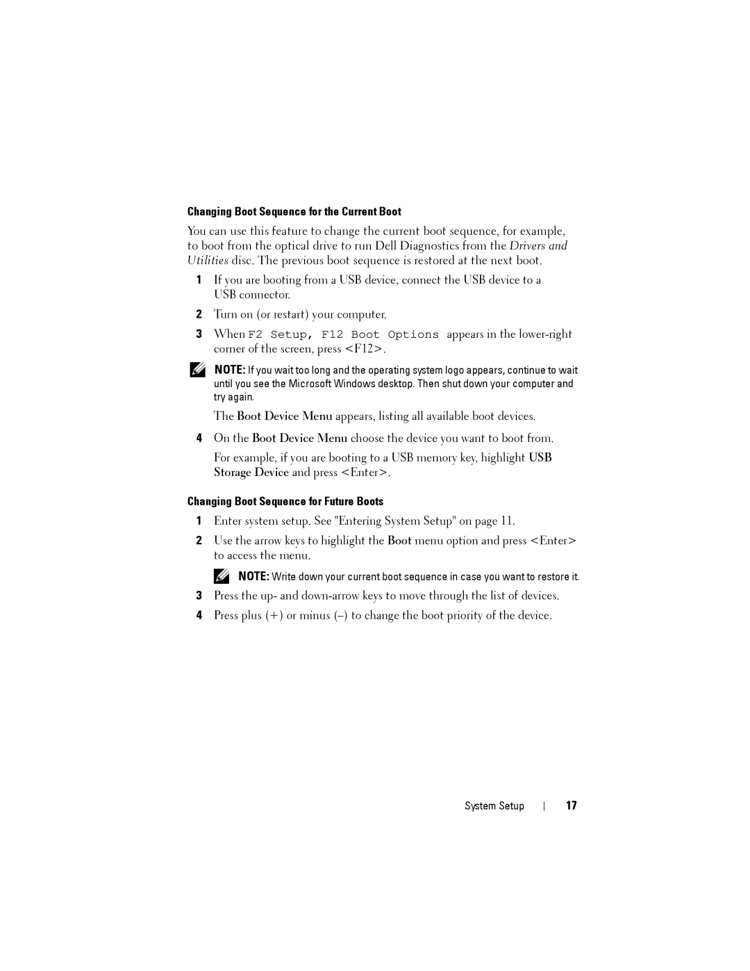 Dell D05S, X51 owner manual Changing Boot Sequence for the Current Boot 