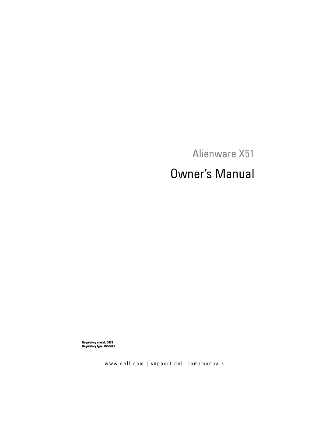 Dell X51 owner manual Alienware 