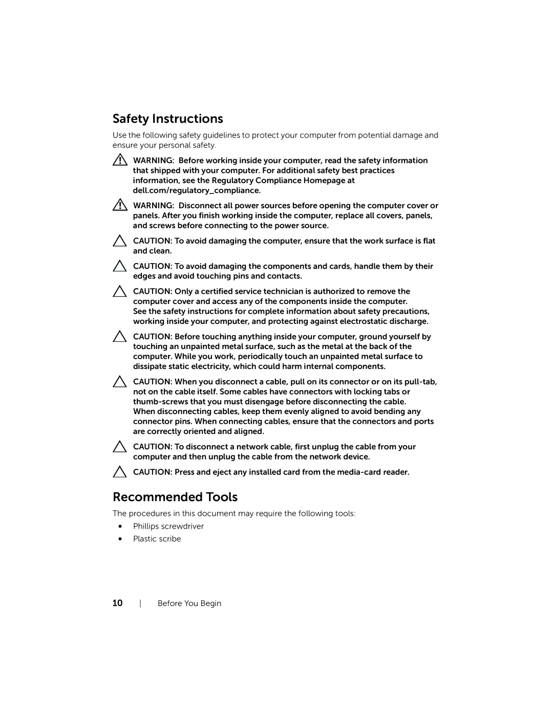 Dell X87001253BLK, XPS 8700 manual Safety Instructions, Recommended Tools 