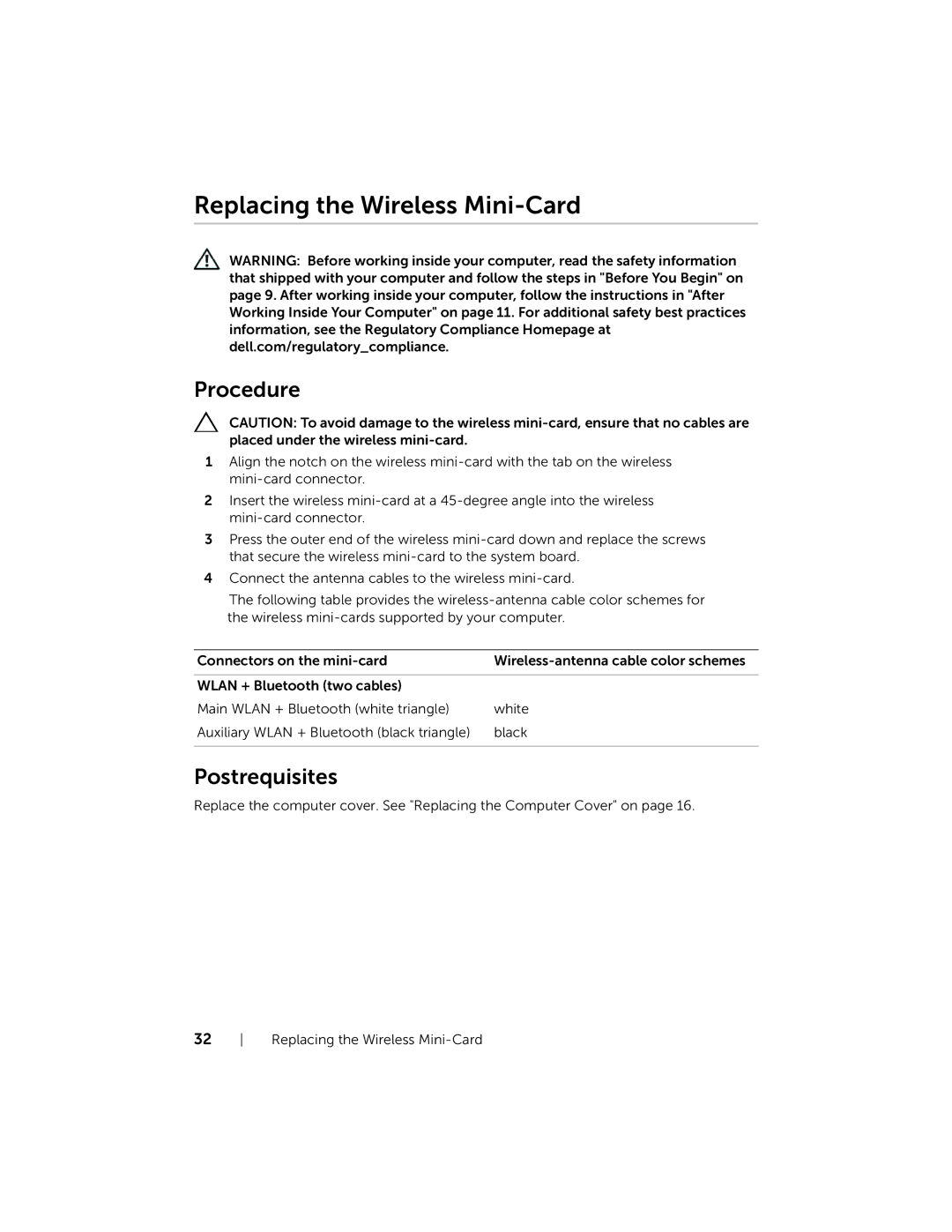 Dell X87001253BLK, XPS 8700 manual Replacing the Wireless Mini-Card, Postrequisites 