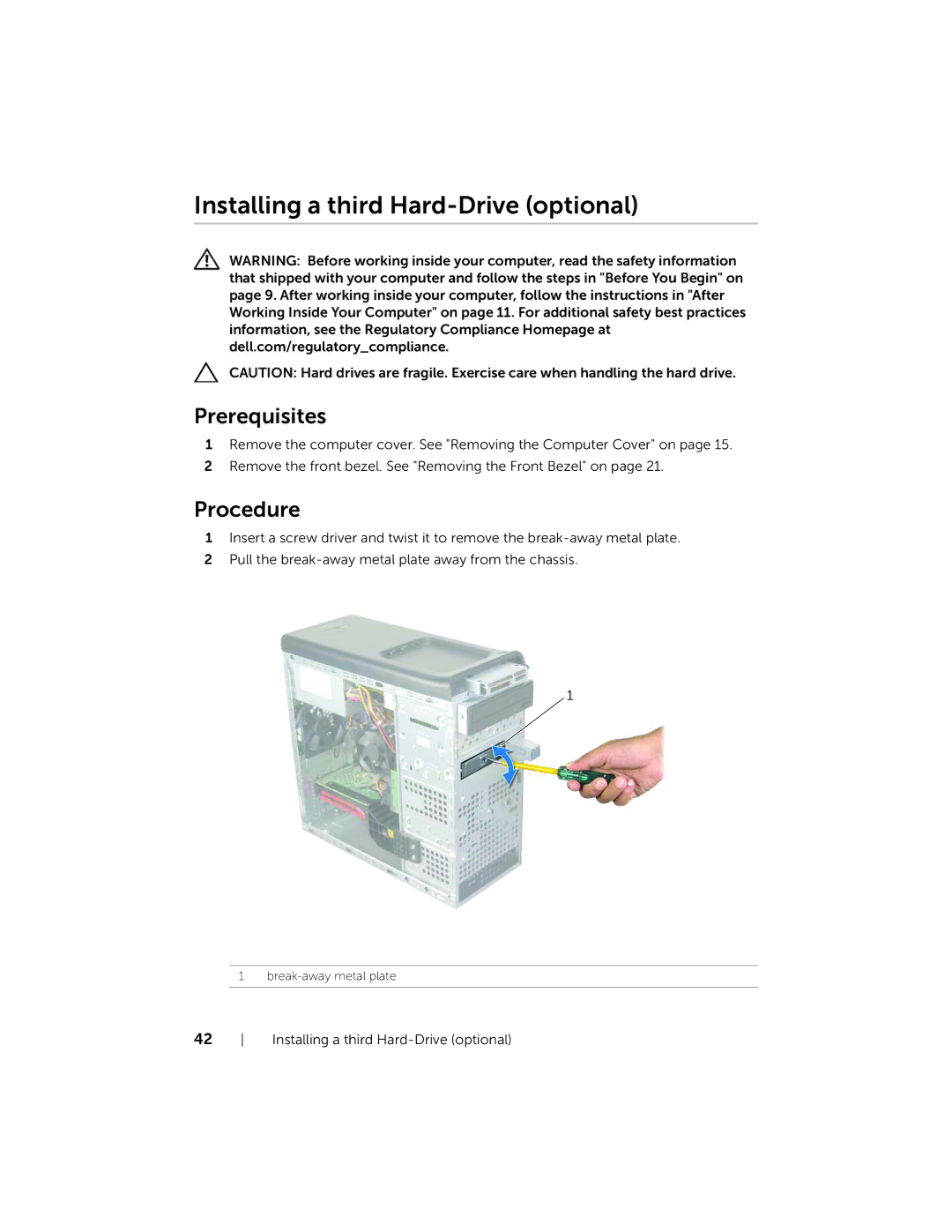 Dell X87001253BLK, XPS 8700 manual Installing a third Hard-Drive optional 