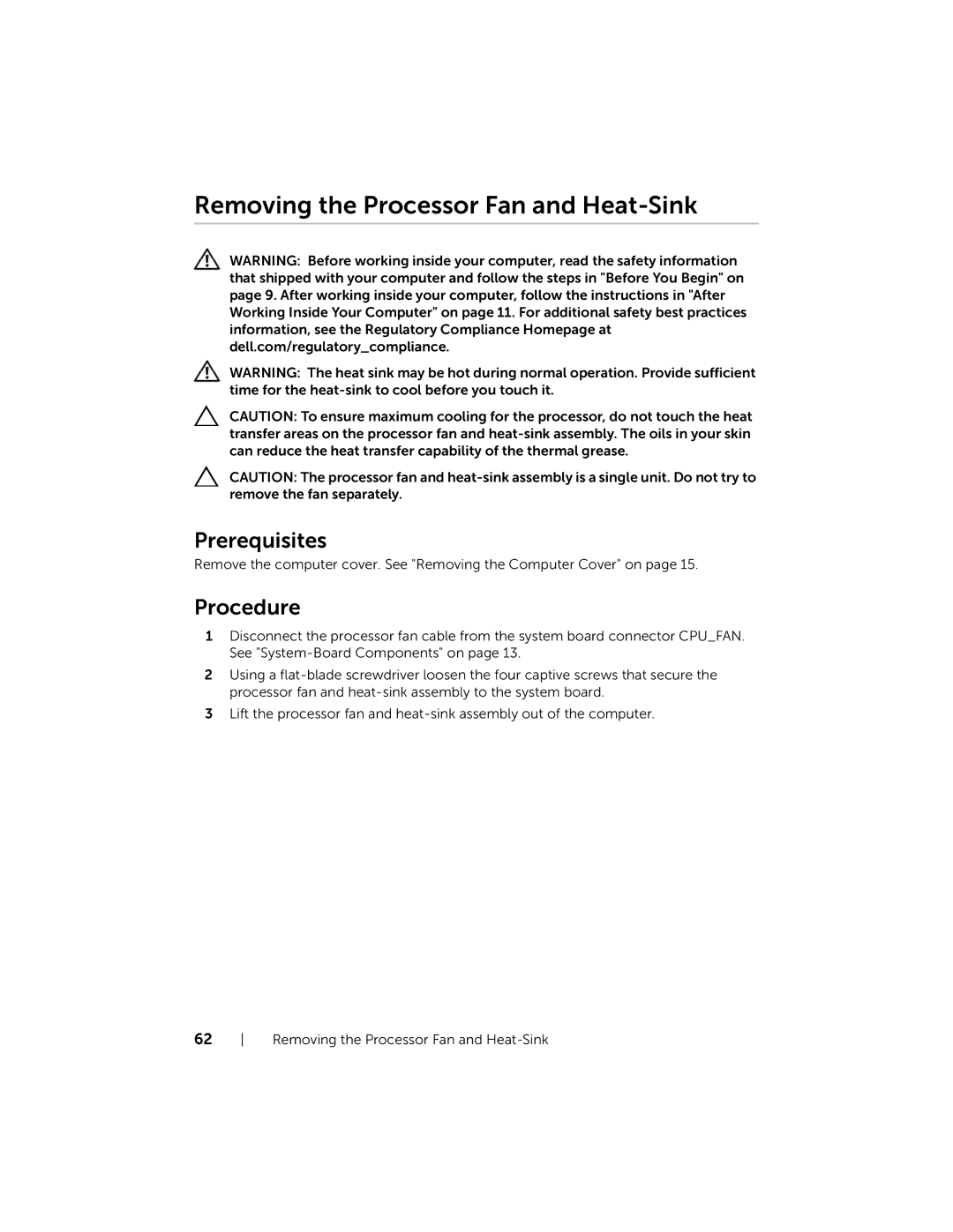 Dell X87001253BLK, XPS 8700 manual Removing the Processor Fan and Heat-Sink 