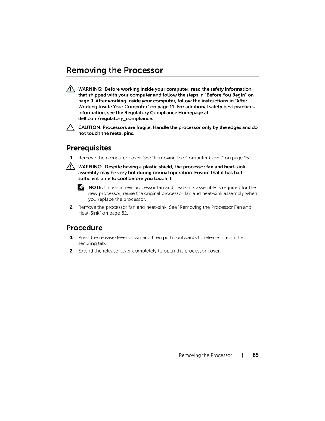 Dell XPS 8700, X87001253BLK manual Removing the Processor, Prerequisites 