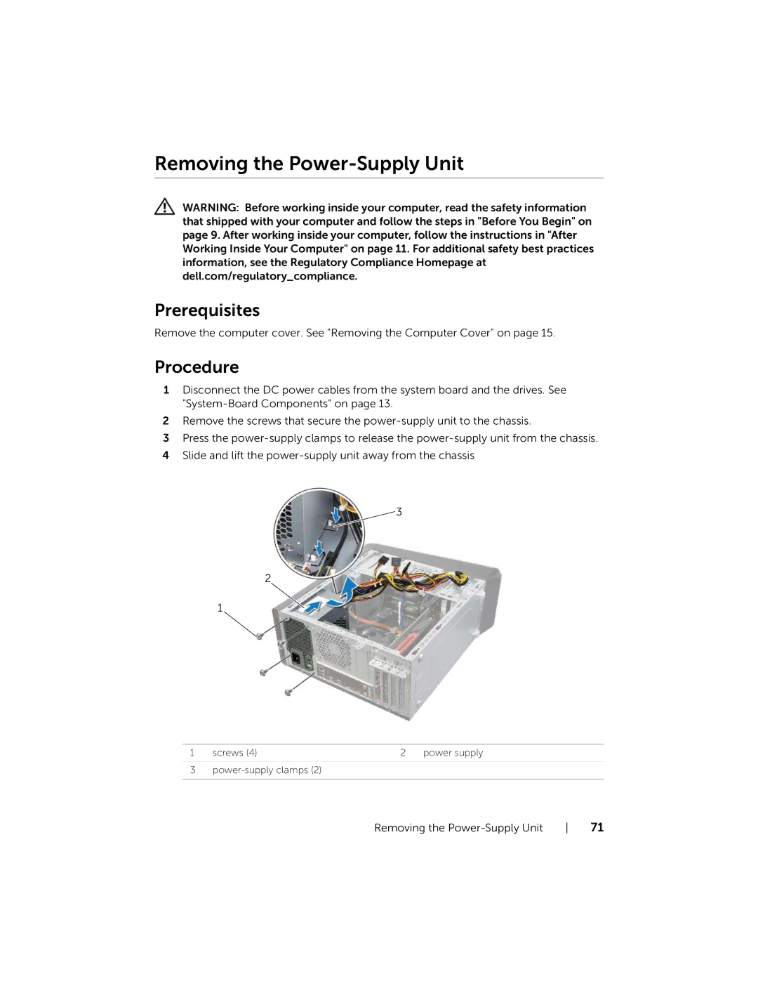 Dell XPS 8700, X87001253BLK manual Removing the Power-Supply Unit 