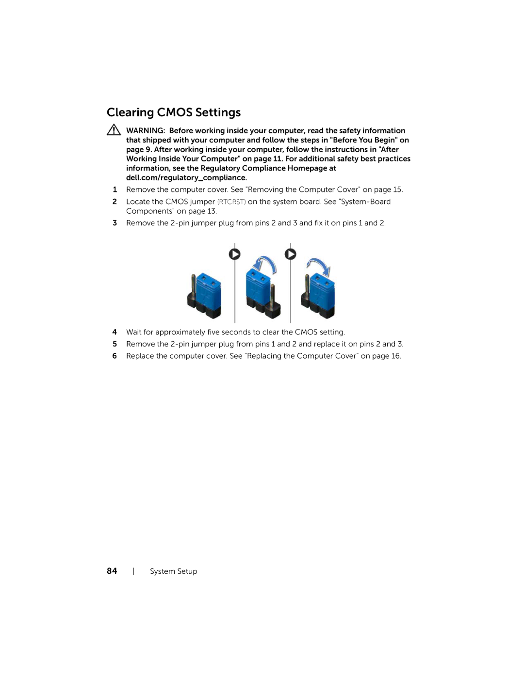 Dell X87001253BLK, XPS 8700 manual Clearing Cmos Settings 