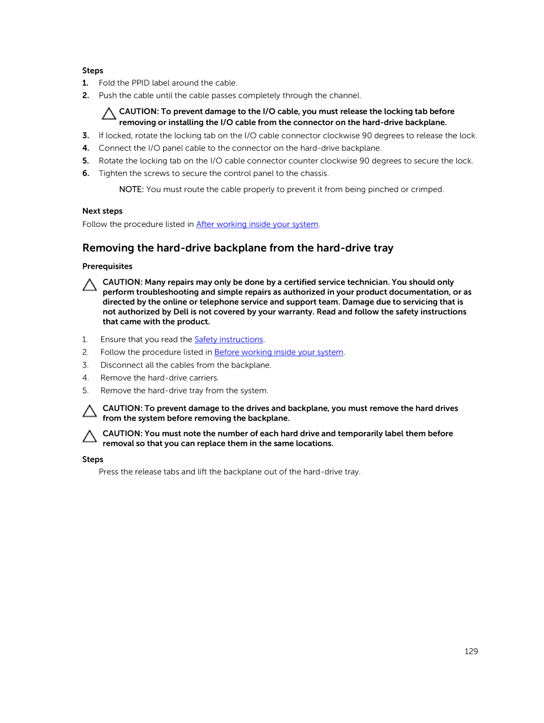 Dell XC730xd owner manual Removing the hard-drive backplane from the hard-drive tray 