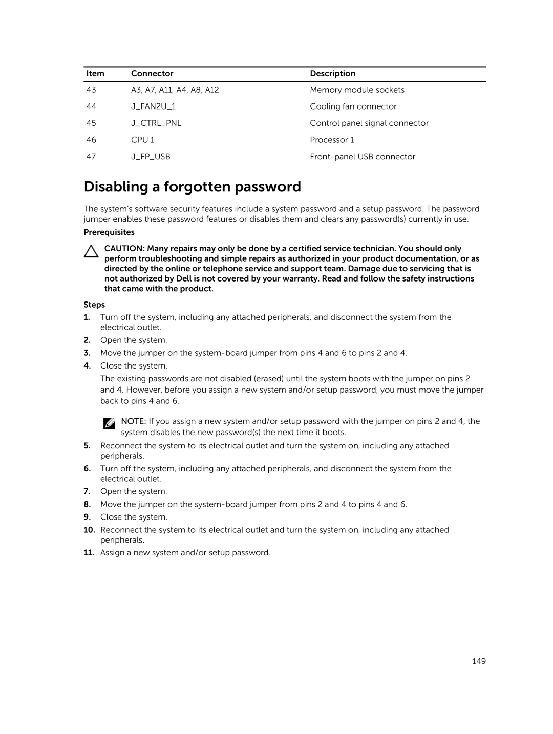 Dell XC730xd owner manual Disabling a forgotten password 