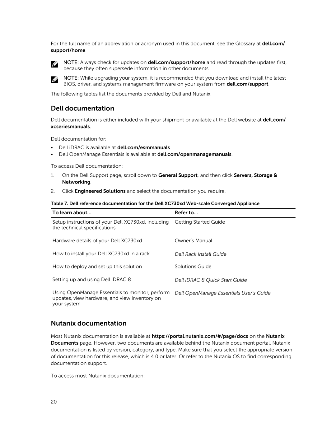 Dell XC730xd owner manual Dell documentation, Nutanix documentation 