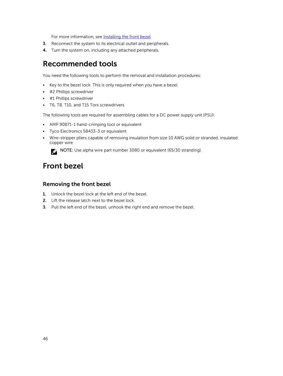 Dell XC730xd owner manual Recommended tools, Front bezel, Removing the front bezel 