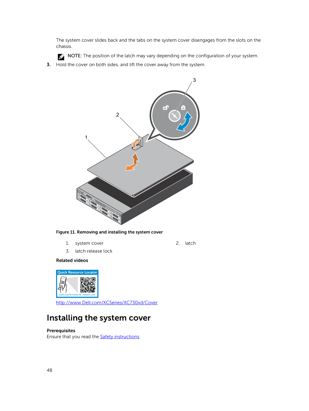 Dell XC730xd owner manual Installing the system cover, Removing and installing the system cover 