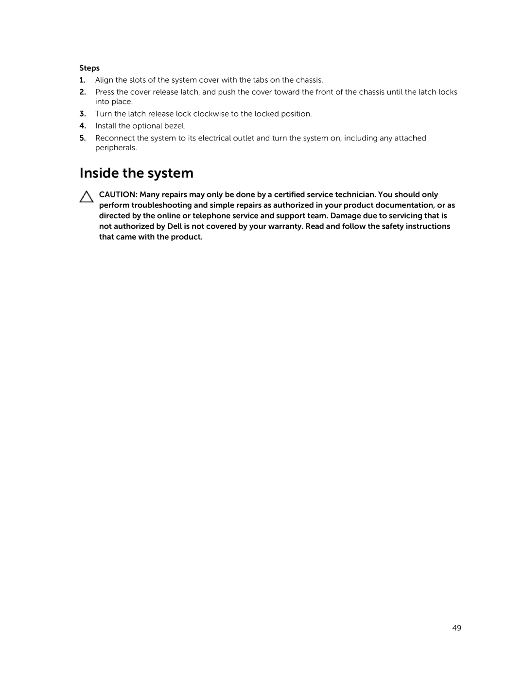 Dell XC730xd owner manual Inside the system 