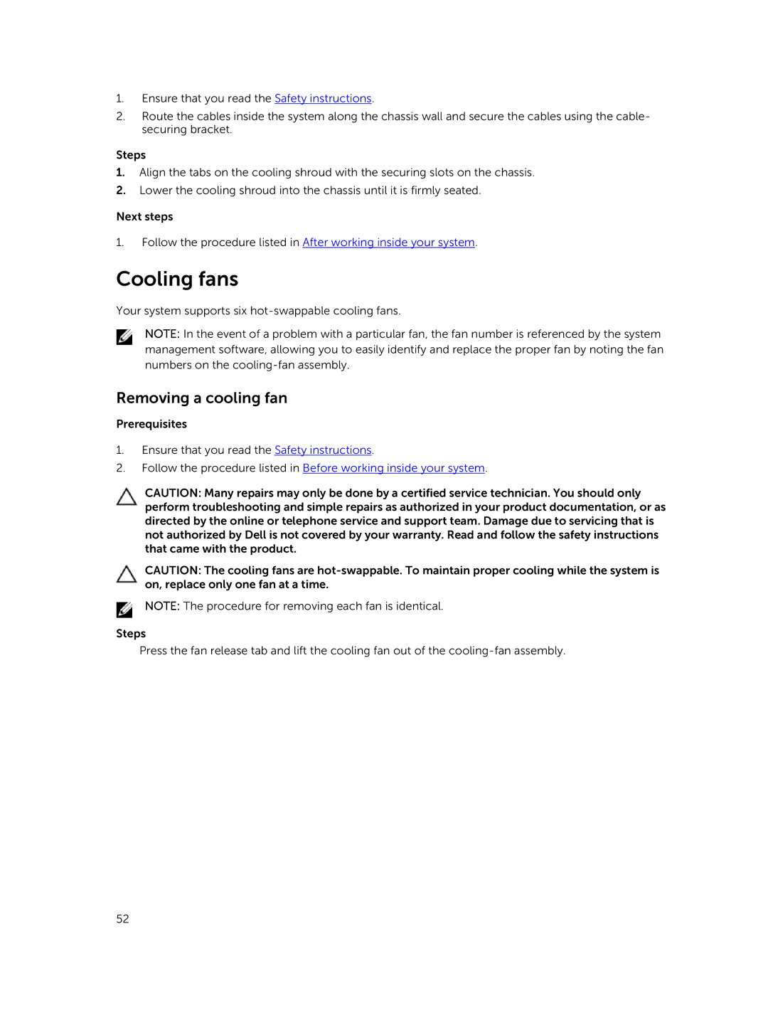 Dell XC730xd owner manual Cooling fans, Removing a cooling fan 