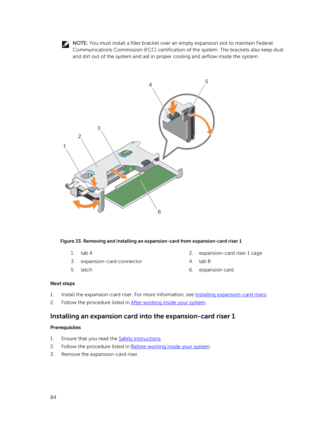 Dell XC730xd owner manual Installing an expansion card into the expansion-card riser 