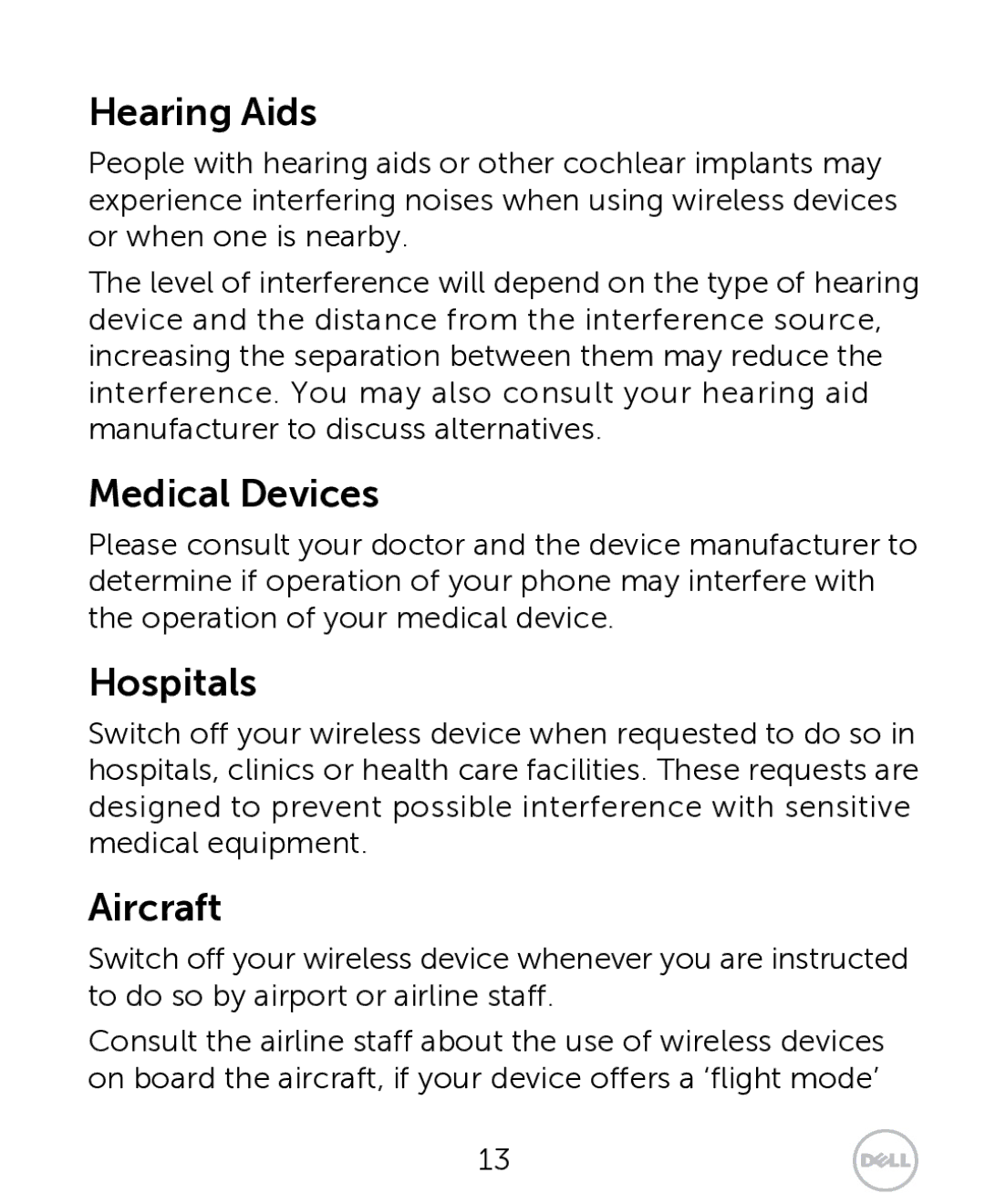 Dell XCD35 user manual Hearing Aids, Medical Devices, Hospitals, Aircraft 