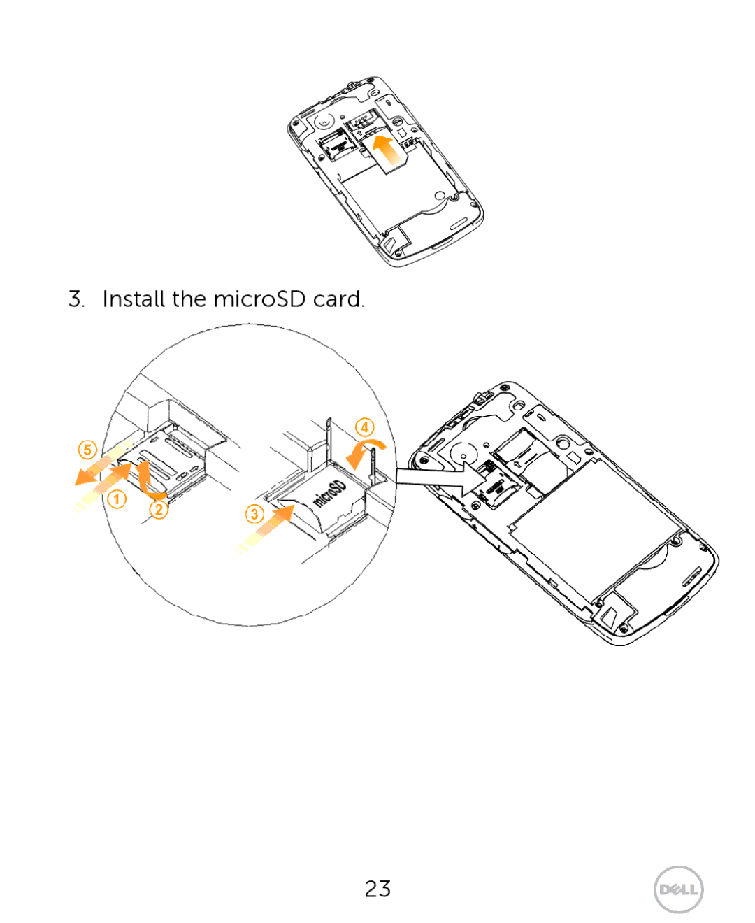 Dell XCD35 user manual Install the microSD card 