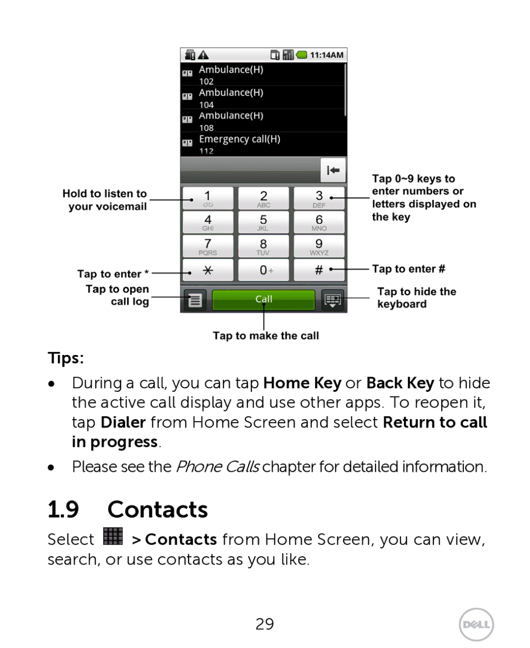 Dell XCD35 user manual Contacts 