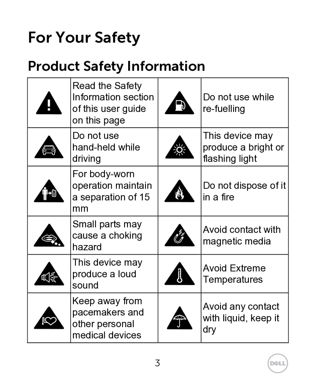 Dell XCD35 user manual For Your Safety, Product Safety Information 