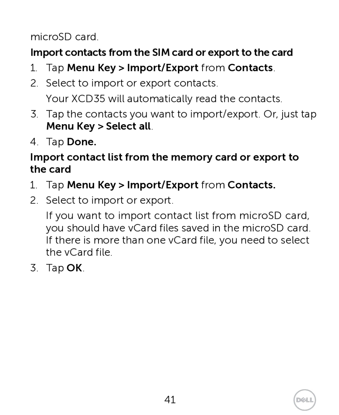 Dell XCD35 user manual MicroSD card 