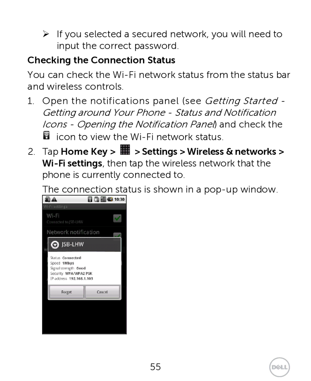 Dell XCD35 user manual Checking the Connection Status 