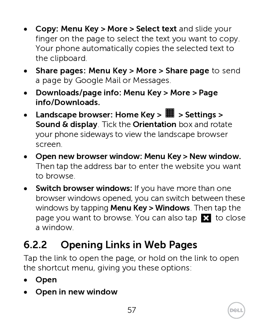 Dell XCD35 user manual Opening Links in Web Pages, Open Open in new window 