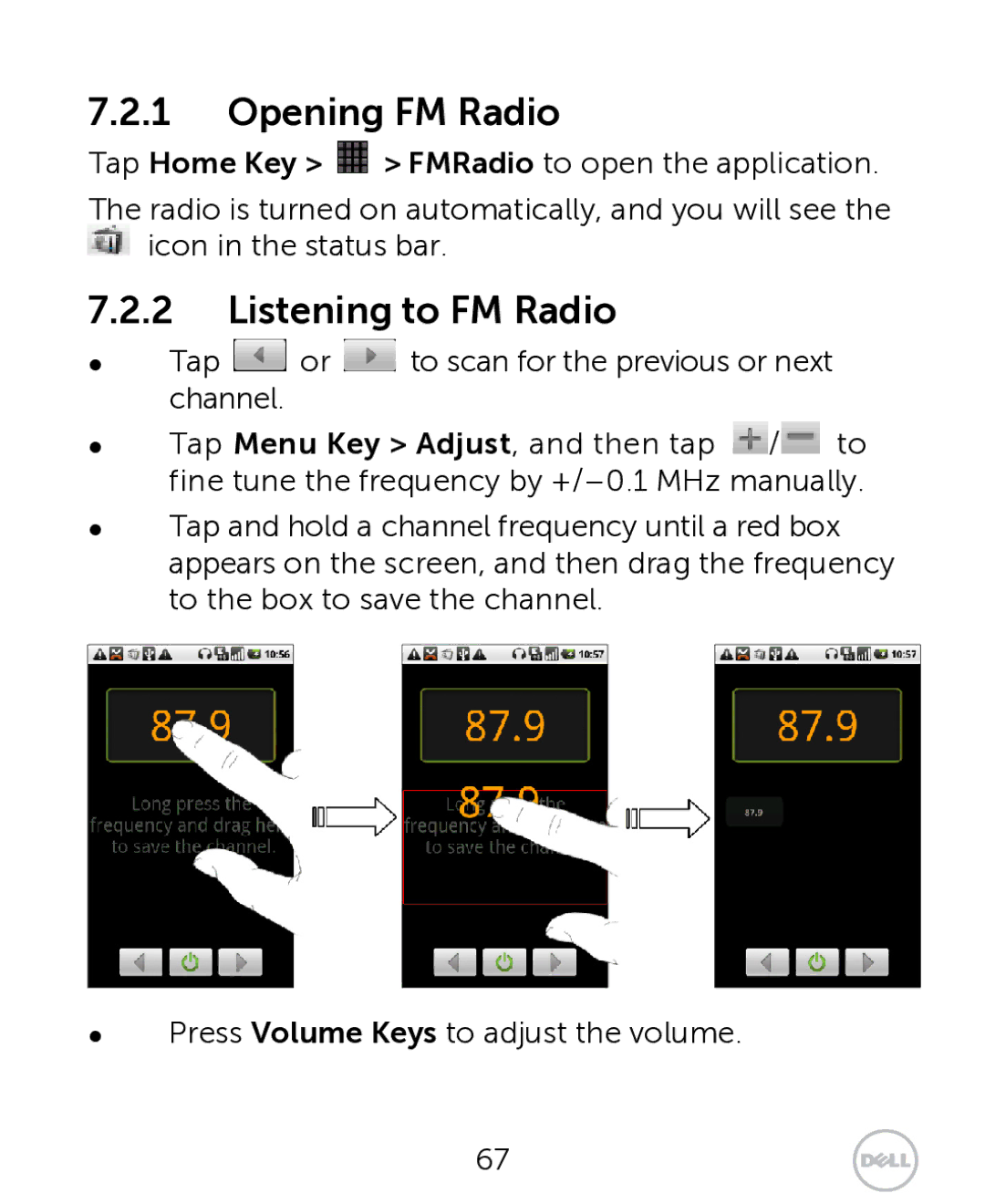 Dell XCD35 user manual Opening FM Radio, Listening to FM Radio 