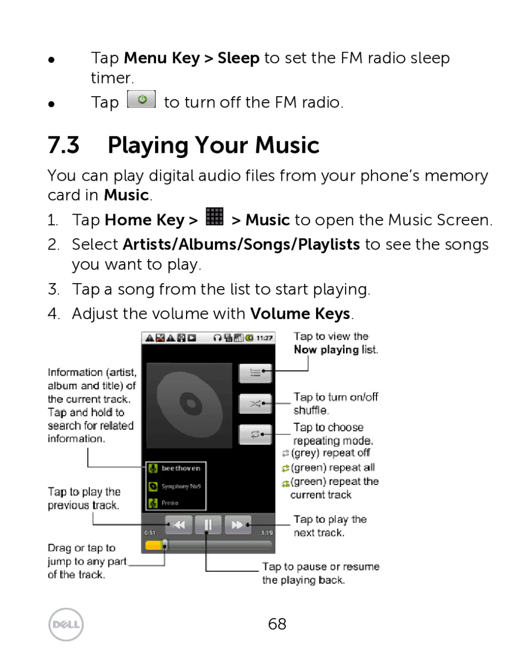 Dell XCD35 user manual Playing Your Music 