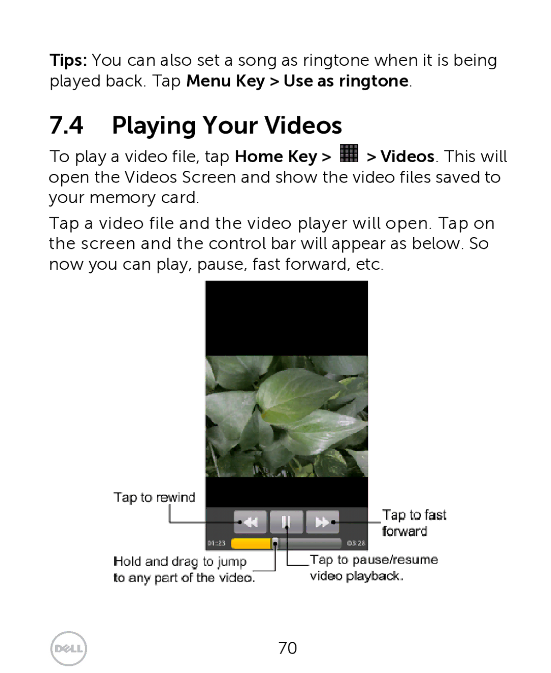 Dell XCD35 user manual Playing Your Videos 