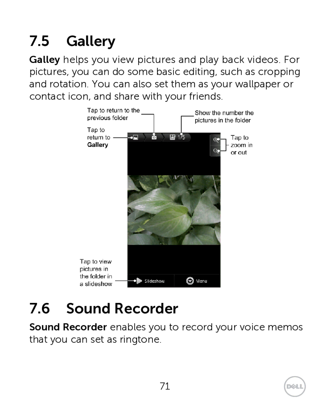 Dell XCD35 user manual Gallery, Sound Recorder 