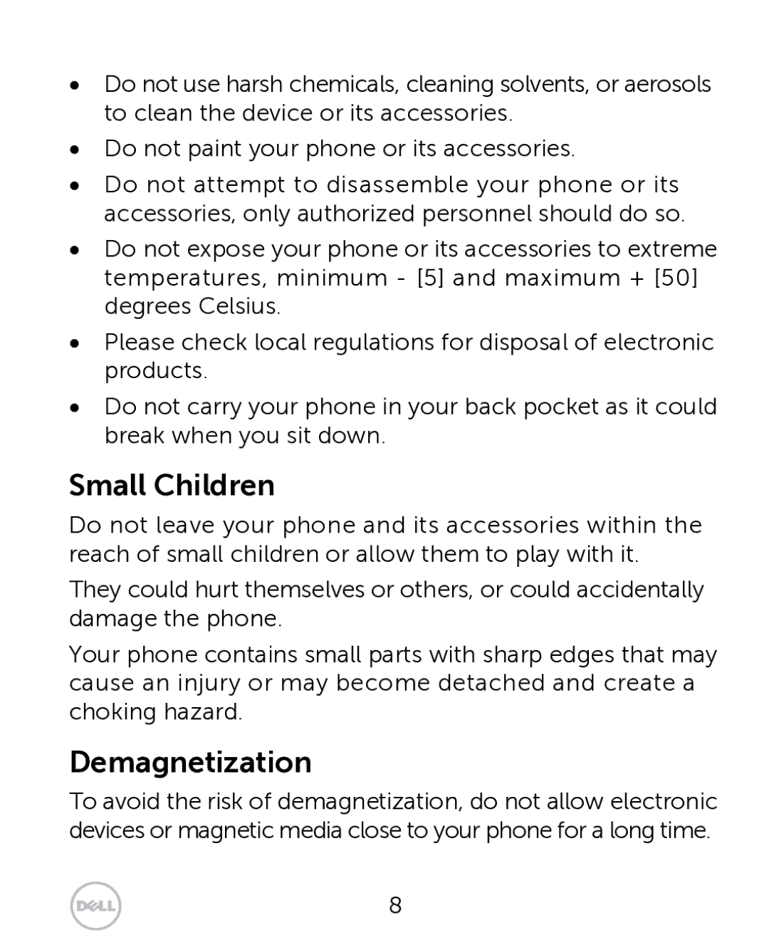 Dell XCD35 user manual Small Children, Demagnetization 