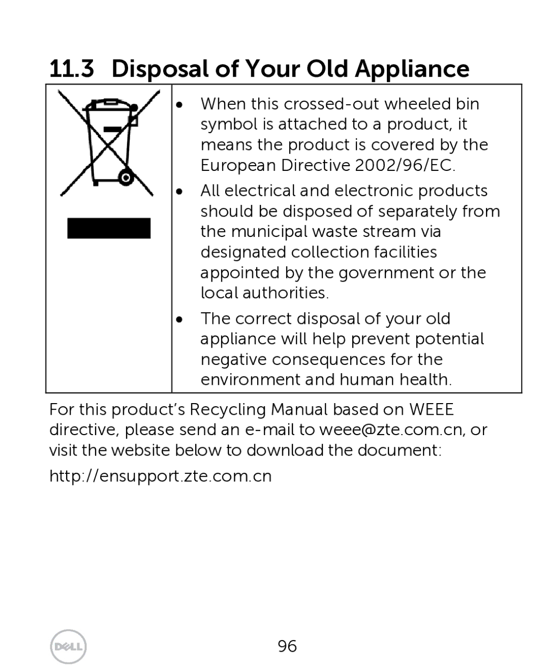 Dell XCD35 user manual Disposal of Your Old Appliance 