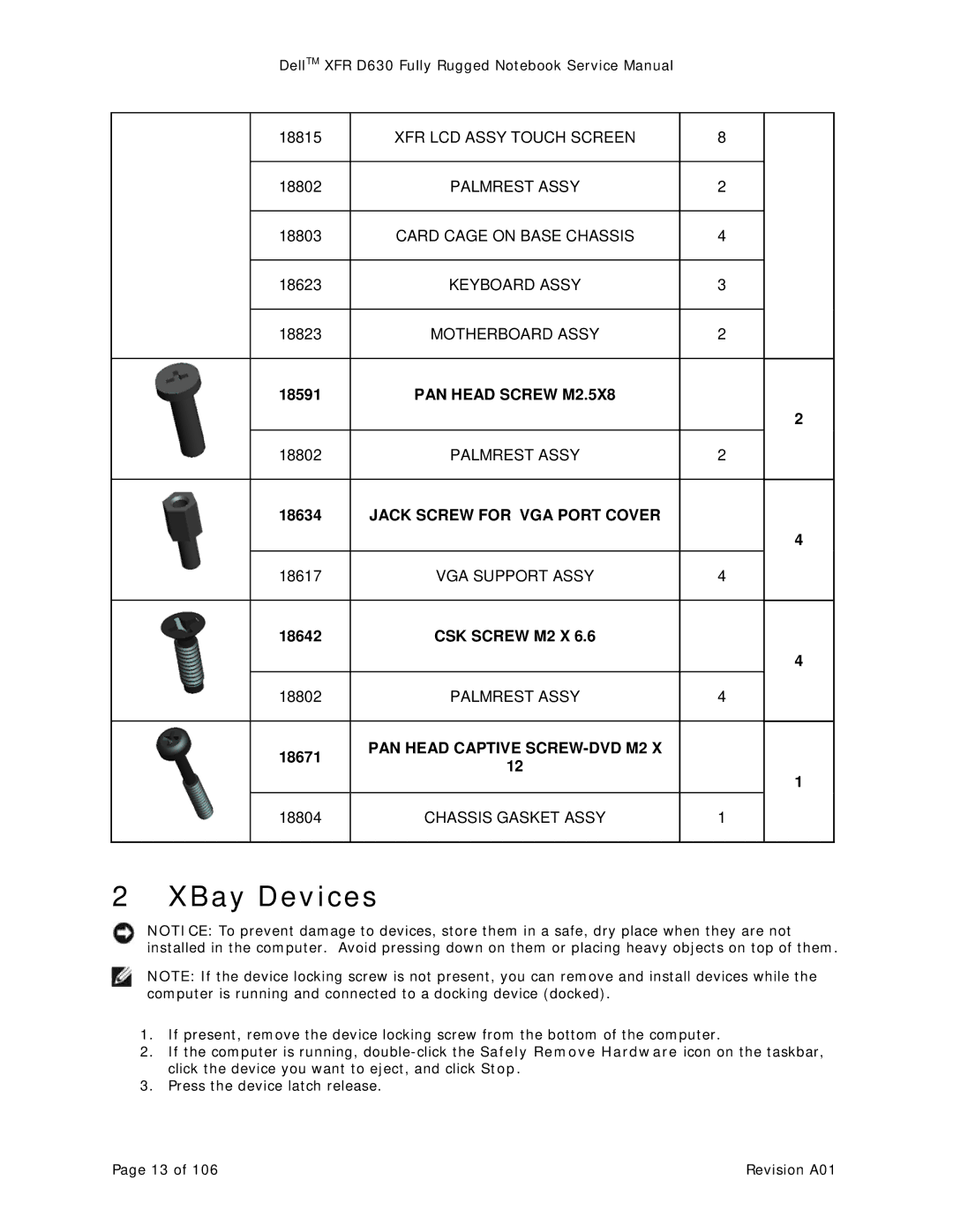 Dell XFR D630 service manual XBay Devices 