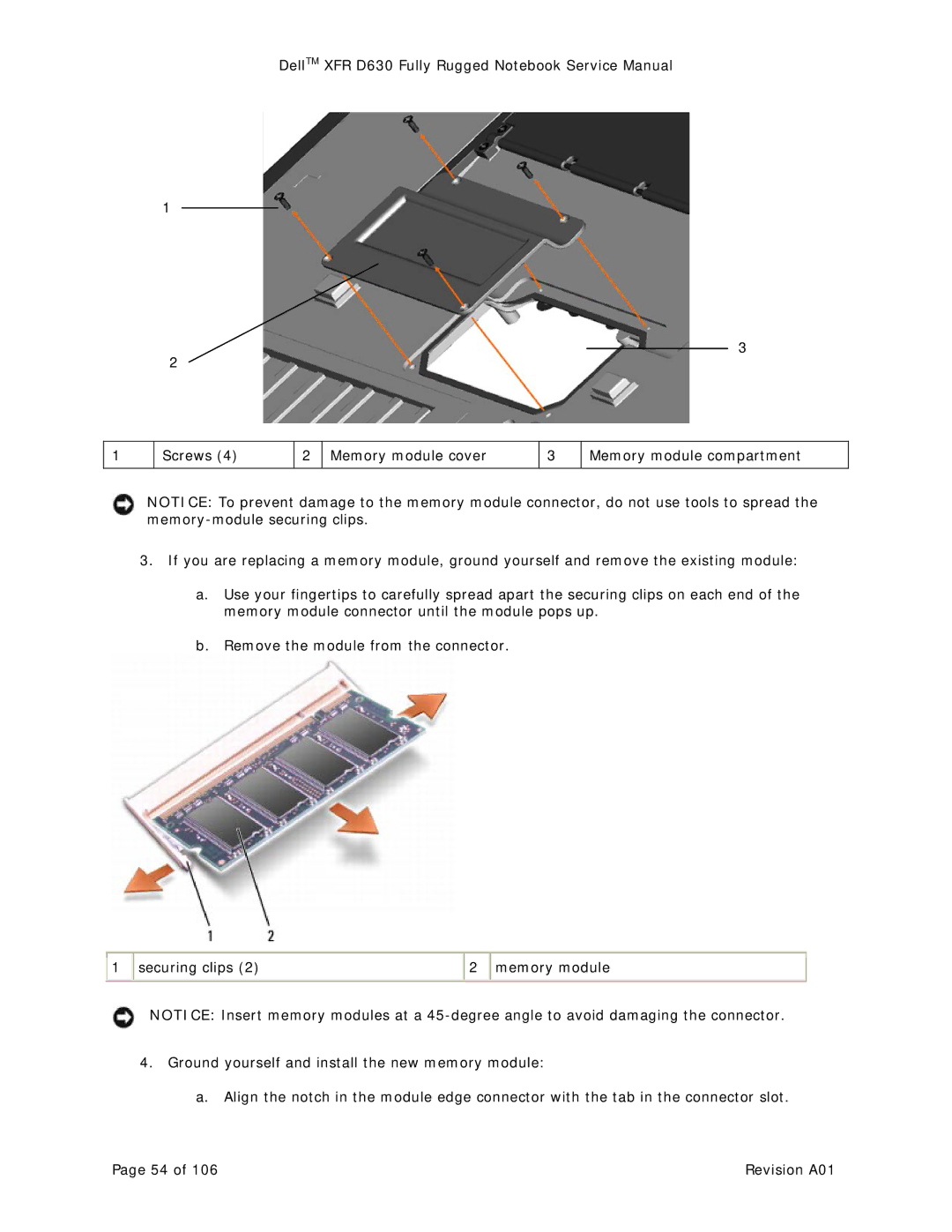 Dell XFR D630 service manual Screws Memory module cover 