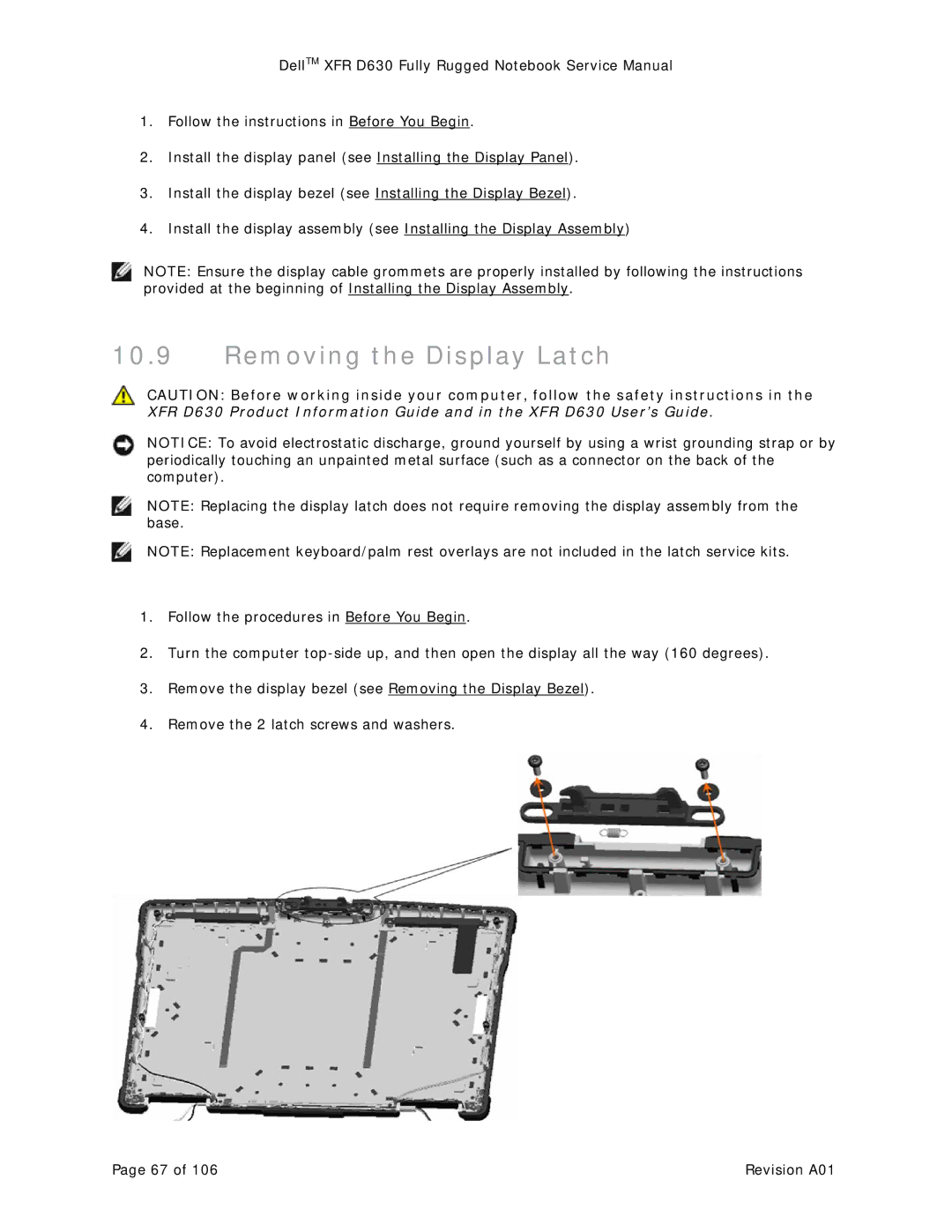 Dell XFR D630 service manual Removing the Display Latch 