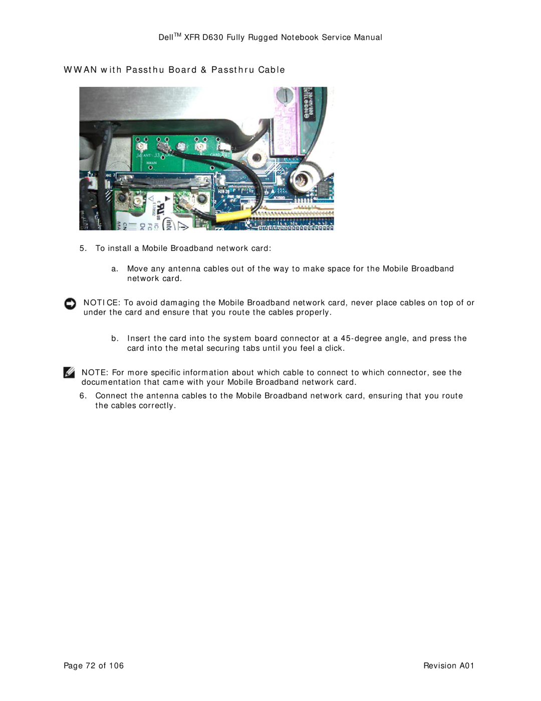 Dell XFR D630 service manual Wwan with Passthu Board & Passthru Cable 