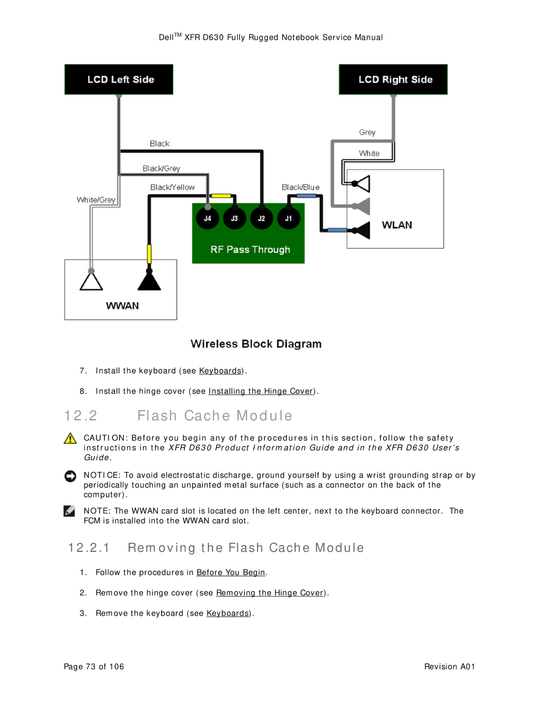 Dell XFR D630 service manual Removing the Flash Cache Module 