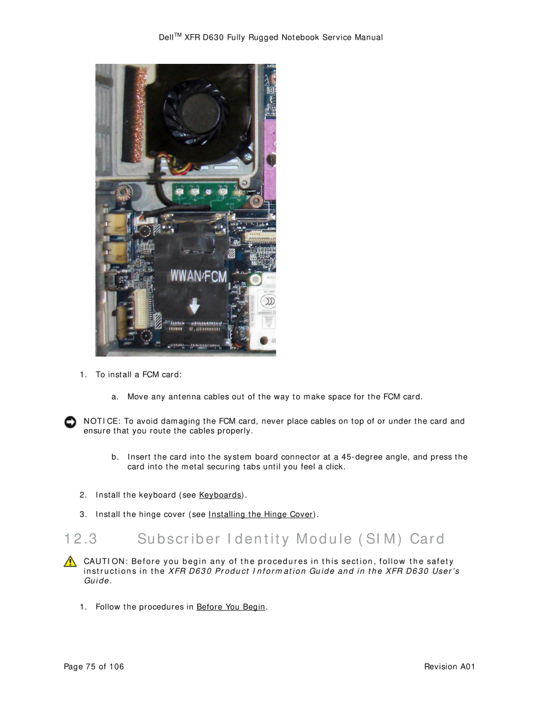 Dell XFR D630 service manual Subscriber Identity Module SIM Card 